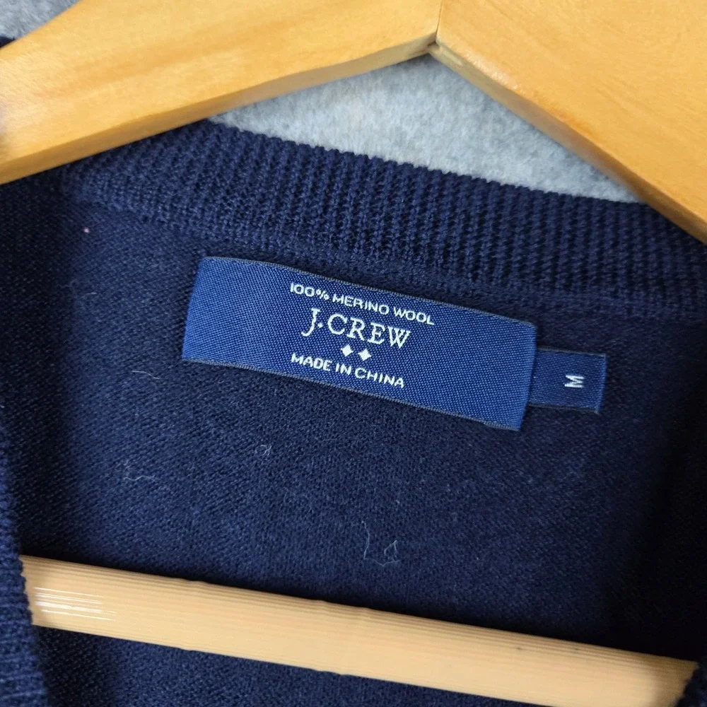J. Crew Sweater Vest Mens Medium Blue 100% Merino Wool V-Neck Solid Sleeveless